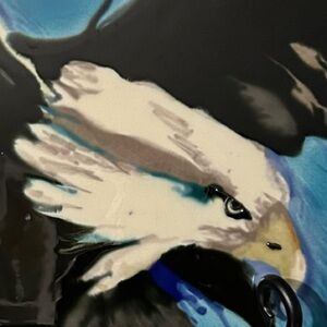 Signed G.G. Eagle Art Print with Blue and Black Accents On a Tile